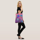 Tote Bag Hydrangea Abstrait Violet et Bleu avec Magenta (Sur le modèle)