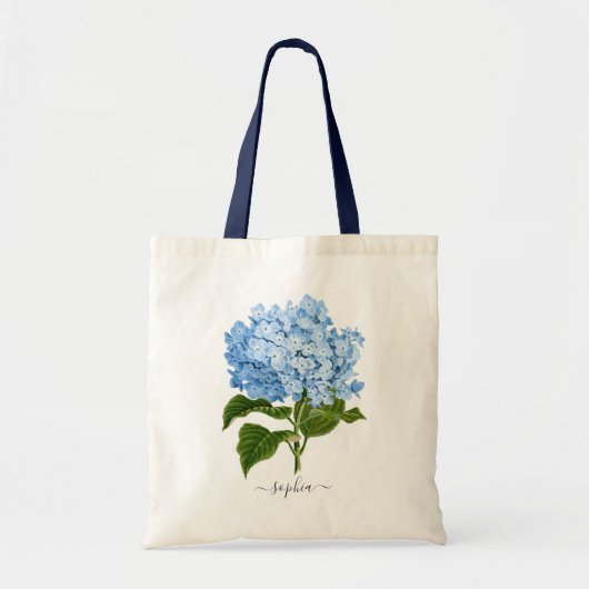 Tote Bag Hydrangea Bleu Marine Botanique Personnalisé Flora (Devant)