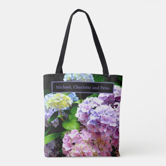 Tote Bag Hydrangea garden, rose, bleu, purple floral (Dos)