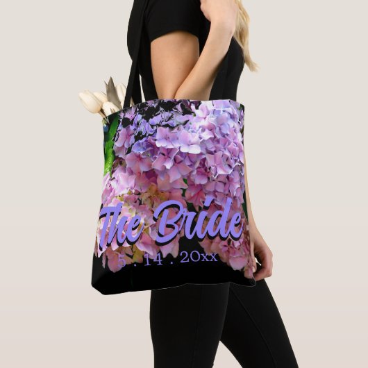 Tote Bag Hydrangea jardin rose bleu violet floral, Mariée (De près)