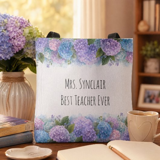 Tote Bag Hydrangea personnalisé pour remercier un enseignan