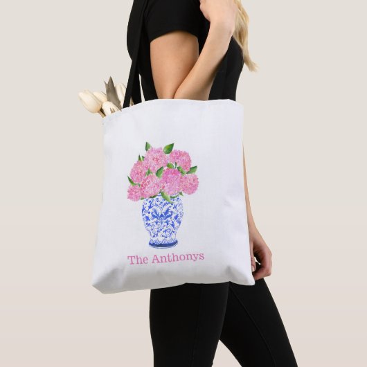 Tote Bag Hydrangea Rose En Chinoiserie Nom (De près)