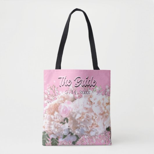 Tote Bag Hydrangeas blancs romantiques roses roses mariée (Devant)