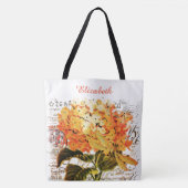 Tote Bag Hydrangée orange personnalisée et libellule (Devant)