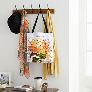 Tote Bag Hydrangée orange personnalisée et libellule
