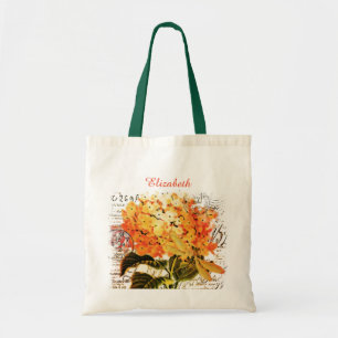 Tote Bag Hydrangée orange personnalisée et libellule Fourre