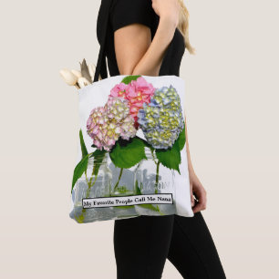 Tote Bag Hydrangées florales rose pâle bleu jaune vert