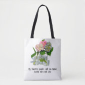 Tote Bag Hydrangées florales rose pâle bleu jaune vert (Devant)