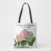 Tote Bag Hydrangées florales rose pâle bleu jaune vert (Devant)