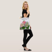 Tote Bag Hydrangées florales rose pâle bleu jaune vert (Sur le modèle)