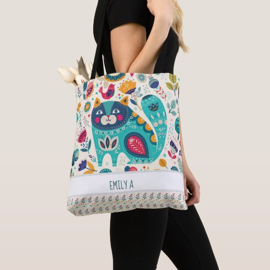 Tote Bag Hygge Totes - Chat Cosy Personnalisé Fleur d'Art F (De près)