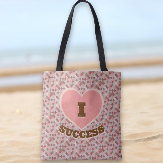 Tote Bag I Heart Succès À damiers Motif Coral Rose Brown