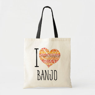 Tote Bag I Love Banjo Orange Mandala Heart