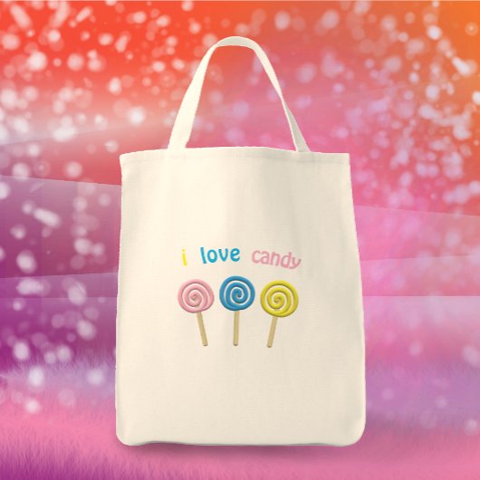 Tote Bag I Love Candy mignon couleur 3D lollipop