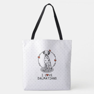Tote Bag I Love Dalmatians (noir 1) Coeurs mignons