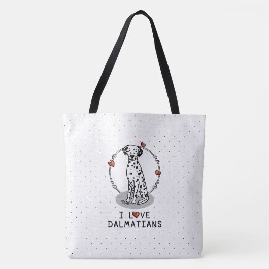 Tote Bag I Love Dalmatians (noir 1) Coeurs mignons (Devant)