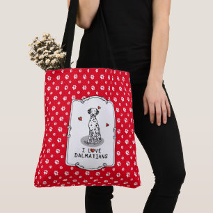 Tote Bag I Love Dalmatians (noir 1) Coeurs mignons