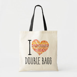 Tote Bag I Love Double Basse Orange Mandala Heart