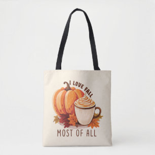 Tote Bag I Love Fall - Citrouille et Citrouille Spice Latte