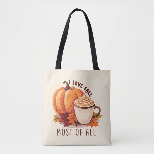 Tote Bag I Love Fall - Citrouille et Citrouille Spice Latte (Devant)
