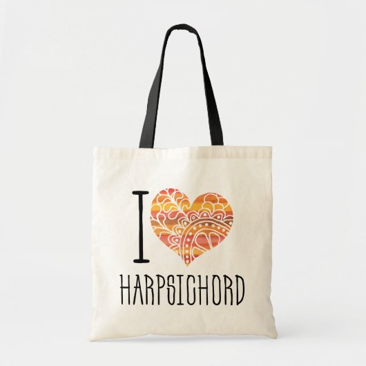 Tote Bag I Love Harpsichord Orange Mandala Heart (Devant)