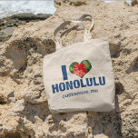 Tote Bag I Love Honolulu Cute Hawaii Hibiscus Flower<br><div class="desc">J'adore le sac fourre-tout Honolulu. Une fleur d'hibiscus hawaïen en forme de coeur mignon décore ce cadeau personnalisé pour vos vacances d'été balnéaire à la plage d'Hawaii.</div>