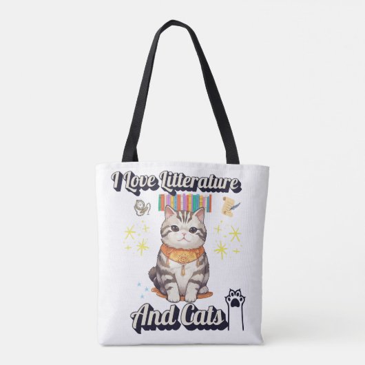 Tote Bag I Love Literature and Cats" Togs Design (Dos)
