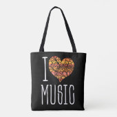 Tote Bag I Love Music Orange Jaune Mandala Heart (Dos)