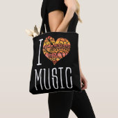 Tote Bag I Love Music Orange Jaune Mandala Heart (De près)