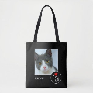 Tote Bag I Love My Cat, Custom Photo - Pet Lovers