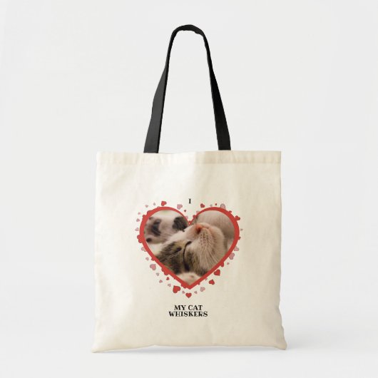 Tote Bag I Love My Cat Heart with Pet Photo and Name (Devant)