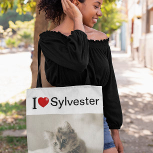 Tote Bag I Love My Cat photo personnalisée