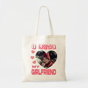 Tote Bag I Love My Girlfriend Pink Heart Photo personnalis