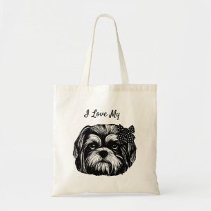 Tote Bag I Love My Shih Tzu chien avec arc Art original