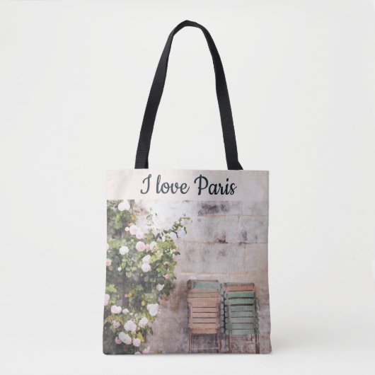 Tote Bag I Love Paris Street Scène Fleurs (Devant)