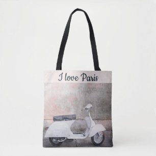 Tote Bag I Love Paris Street Scene Voiture Rose