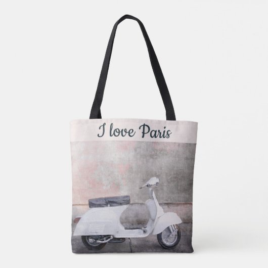 Tote Bag I Love Paris Street Scene Voiture Rose (Dos)