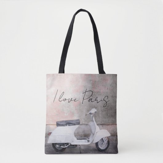 Tote Bag I Love Paris White Motor Scooter (Devant)