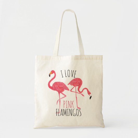 Tote Bag I Love Pink Flamants roses Texte & Oiseaux Illustr (Devant)