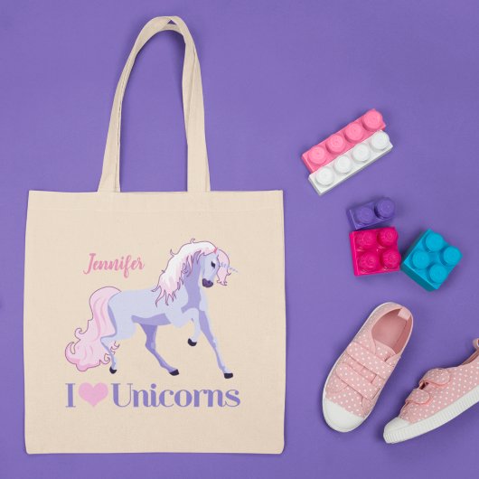 Tote Bag I Love Unicorns Plutôt Personnalisé Unicorn