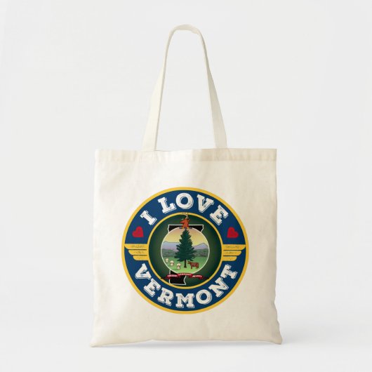Tote Bag I Love Vermont State Flag and Map (Devant)