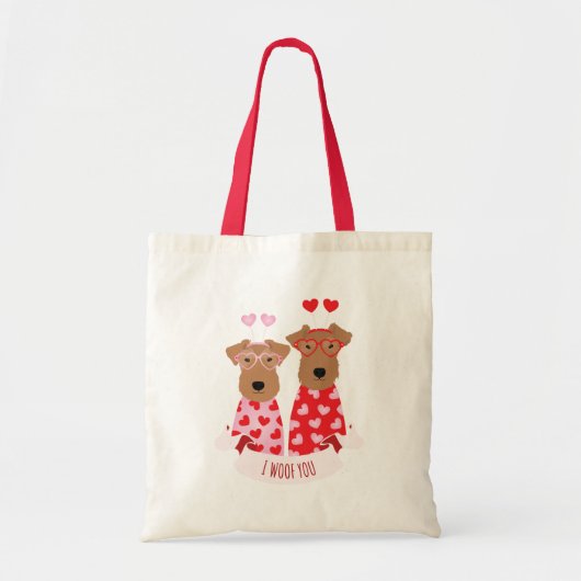 Tote Bag i Woof You Valentine Wire Fox Terrier Chiens (Devant)