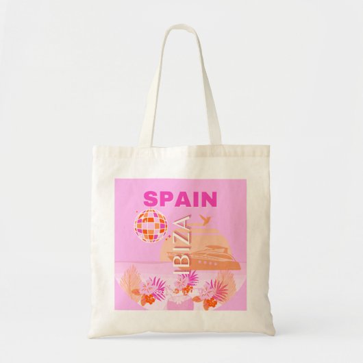 Tote Bag Ibiza, Espagne, Art Voyage, Art Preppy, Rose, Prep (Devant)
