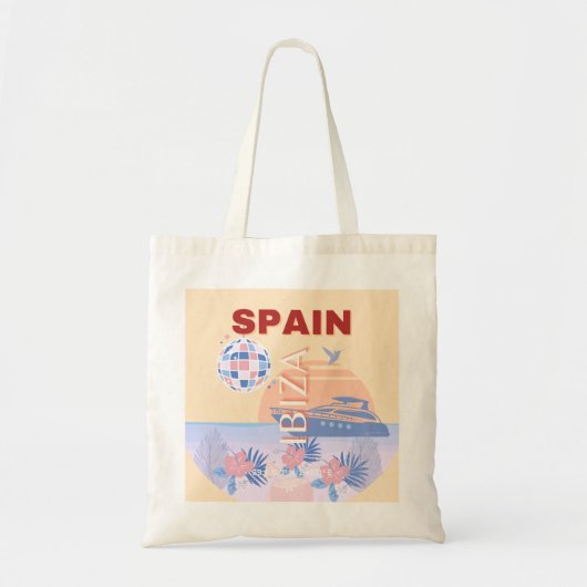 Tote Bag Ibiza, Espagne, Art Voyage, Art Rétro, Pastel (Devant)