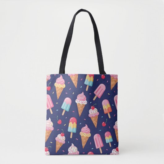 Tote Bag Ice cream, popsicles and cherries pattern (Devant)