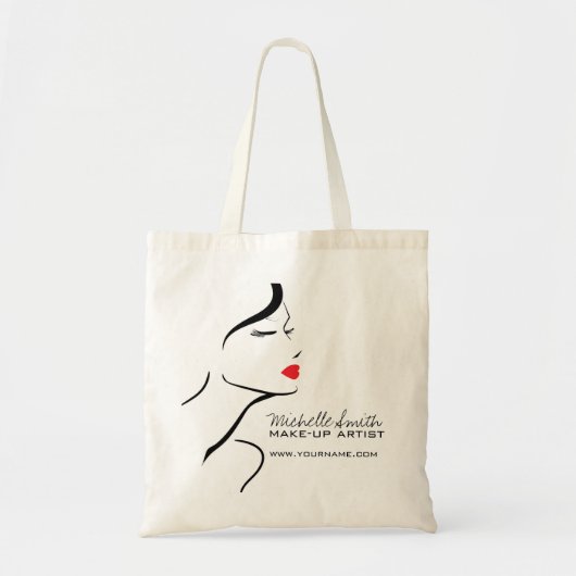 Tote Bag Icône maquillage Femme visage en noir blanc rouge  (Devant)