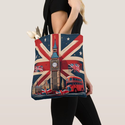 Tote Bag Icônes de Londres avec Union Jack et Big Ben (De près)