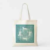 Tote Bag Iconic White Swan Pattern Aqua Texture Monogram (Dos)