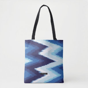 Tote Bag Ikat bleu personnalisé Chevron Motif Bridesmaid