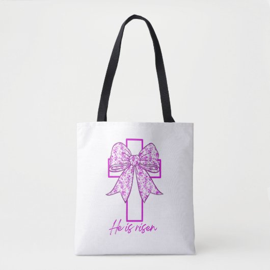 Tote Bag Il est ressuscité, Croquette Bow rose floral (Devant)
